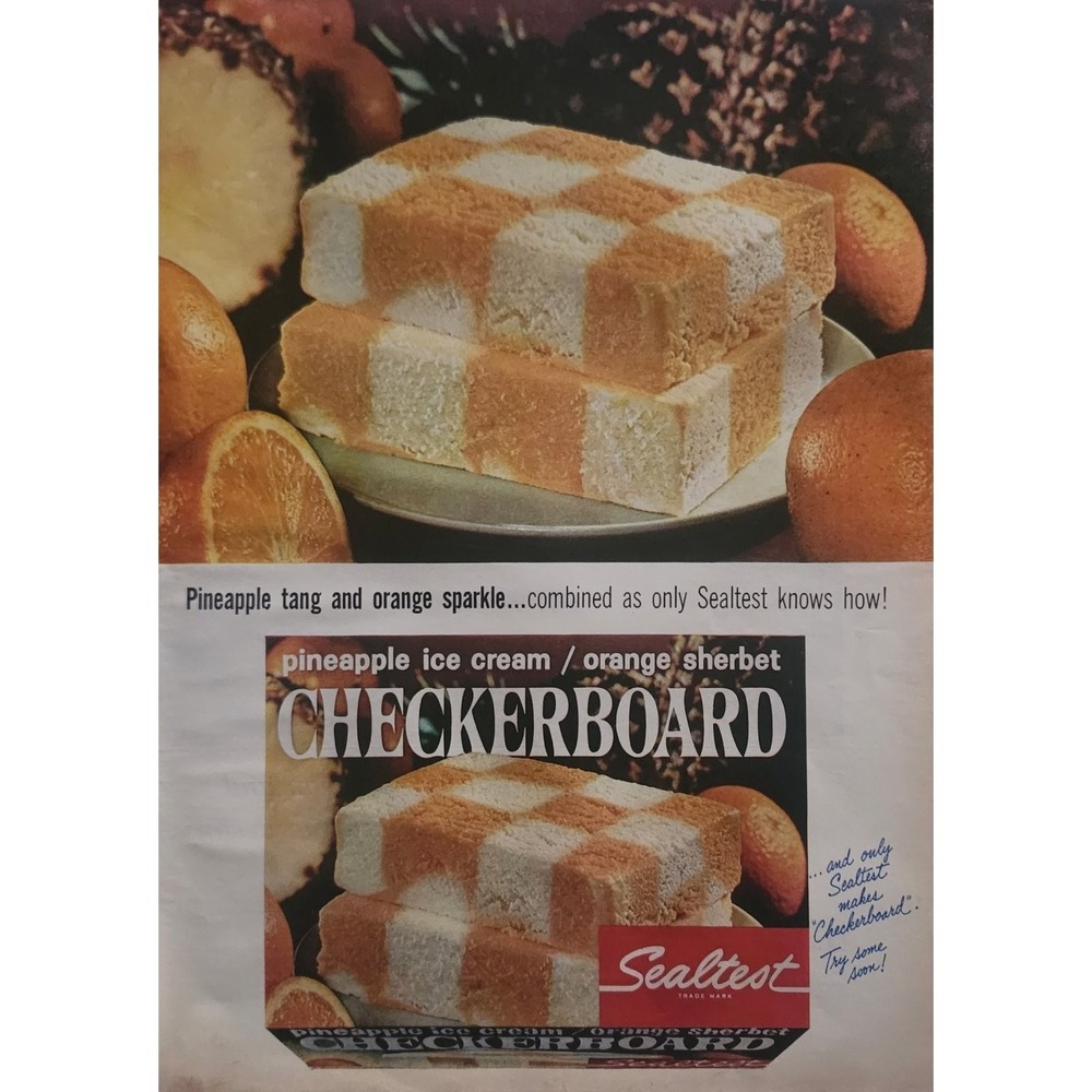 Sealtest Magazine Ad 1960s Pineapple Orange Checkerboard Ice Cream 10x13